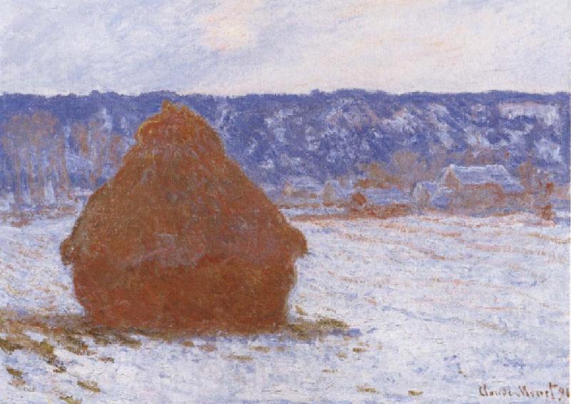 Claude Monet Haystack in the Snow,Overcast Weather Norge oil painting art